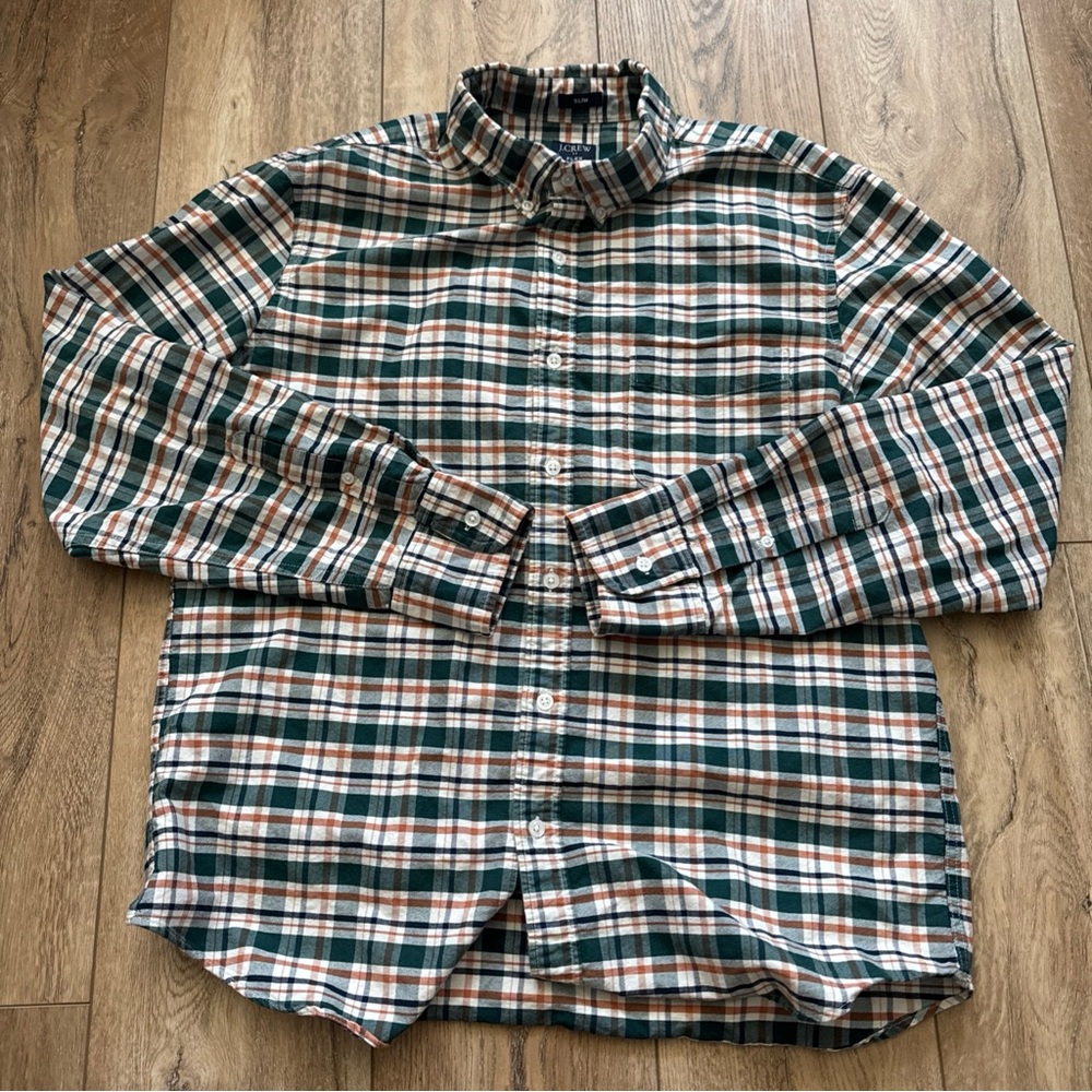 J. Crew Men's Plaid Button-Down Shirt - Green/White/Brown